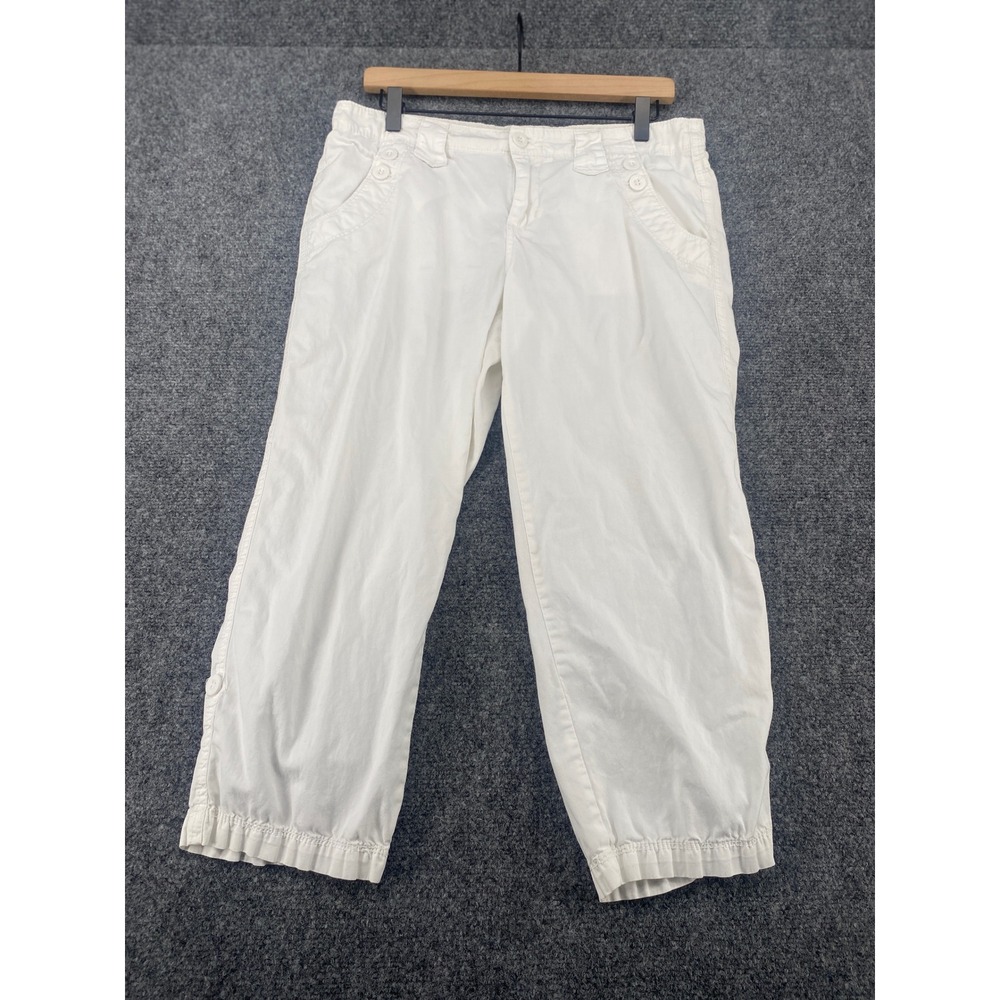 Calvin Klein Jeans Cropped Cargo Pants Womens 8 White Cotton Capri Relaxed Fit